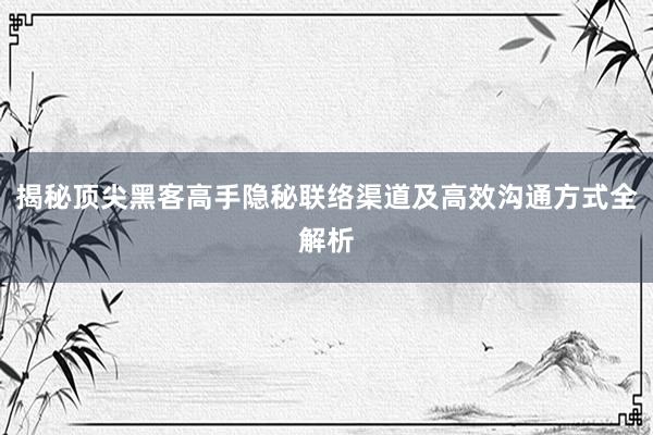 揭秘顶尖黑客高手隐秘联络渠道及高效沟通方式全解析