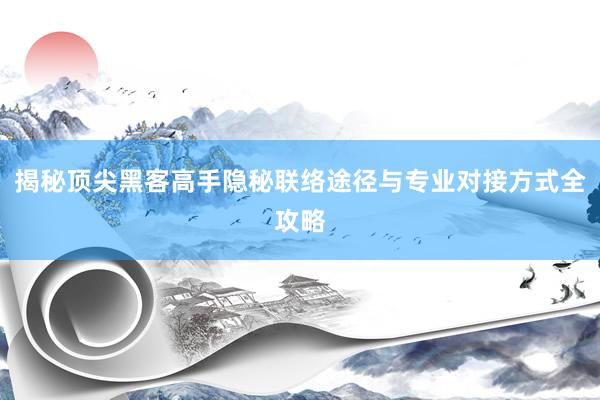 揭秘顶尖黑客高手隐秘联络途径与专业对接方式全攻略