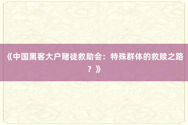 《中国黑客大户赌徒救助会：特殊群体的救赎之路？》